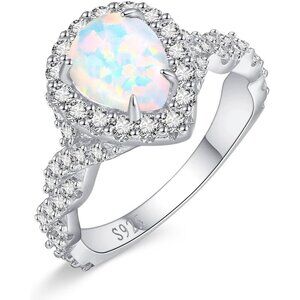 Women's Promise Ring Heart/Round Pearl Opal Promise Rings White